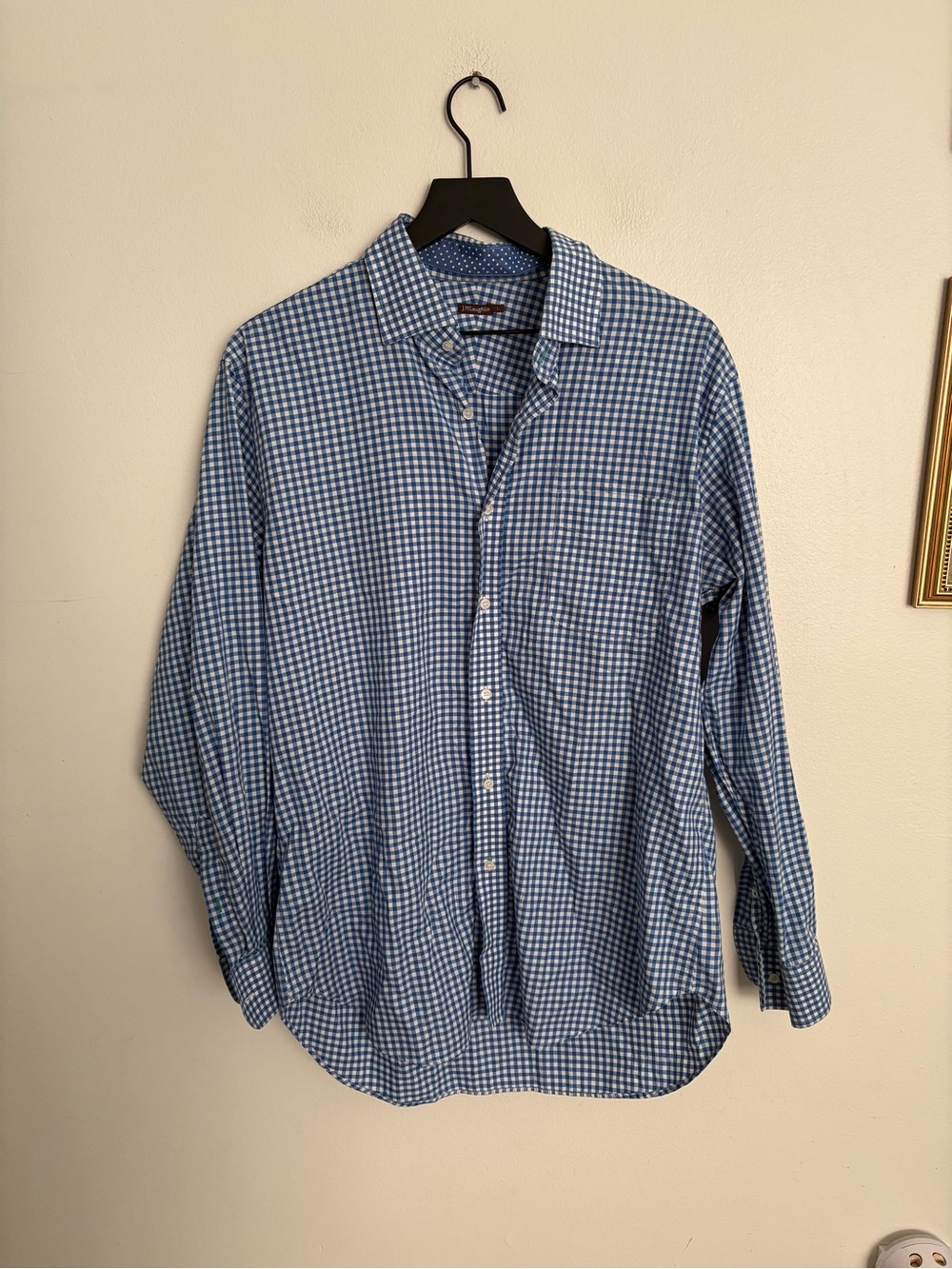J. McLaughlin Men's Blue Gingham Button-Down Dress Shirt Classic size Large
